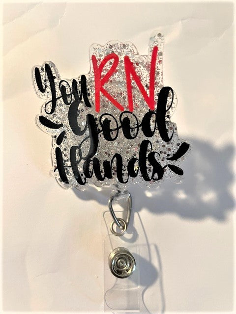 You RN Good Hands (Red Letters) Badge